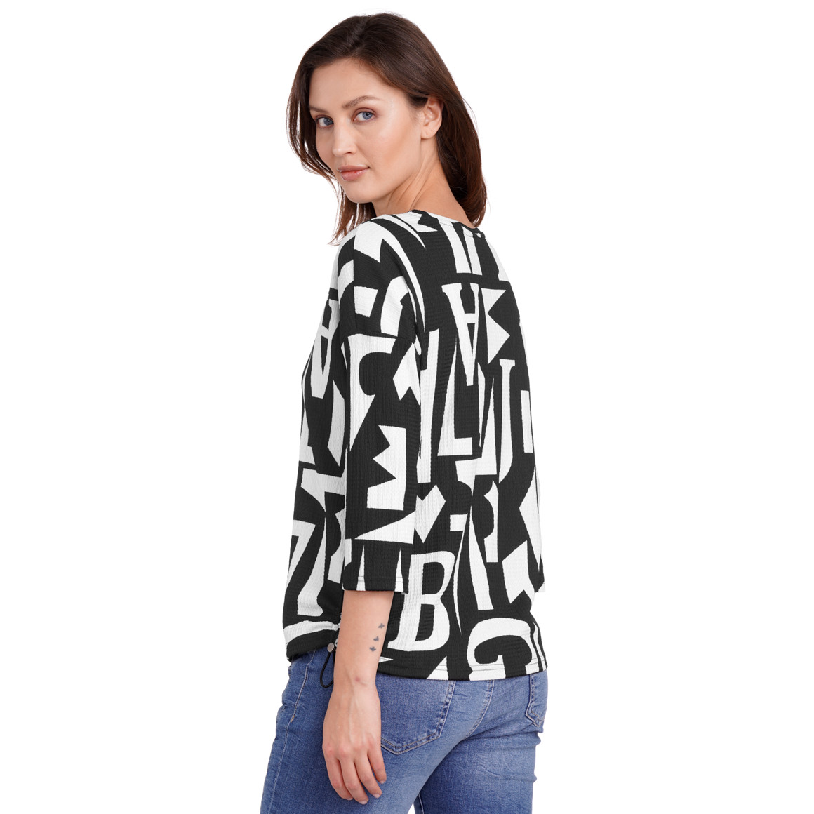 Gina Benotti Damen Blusenshirt mit 3/4-Arm schwarz / weiss