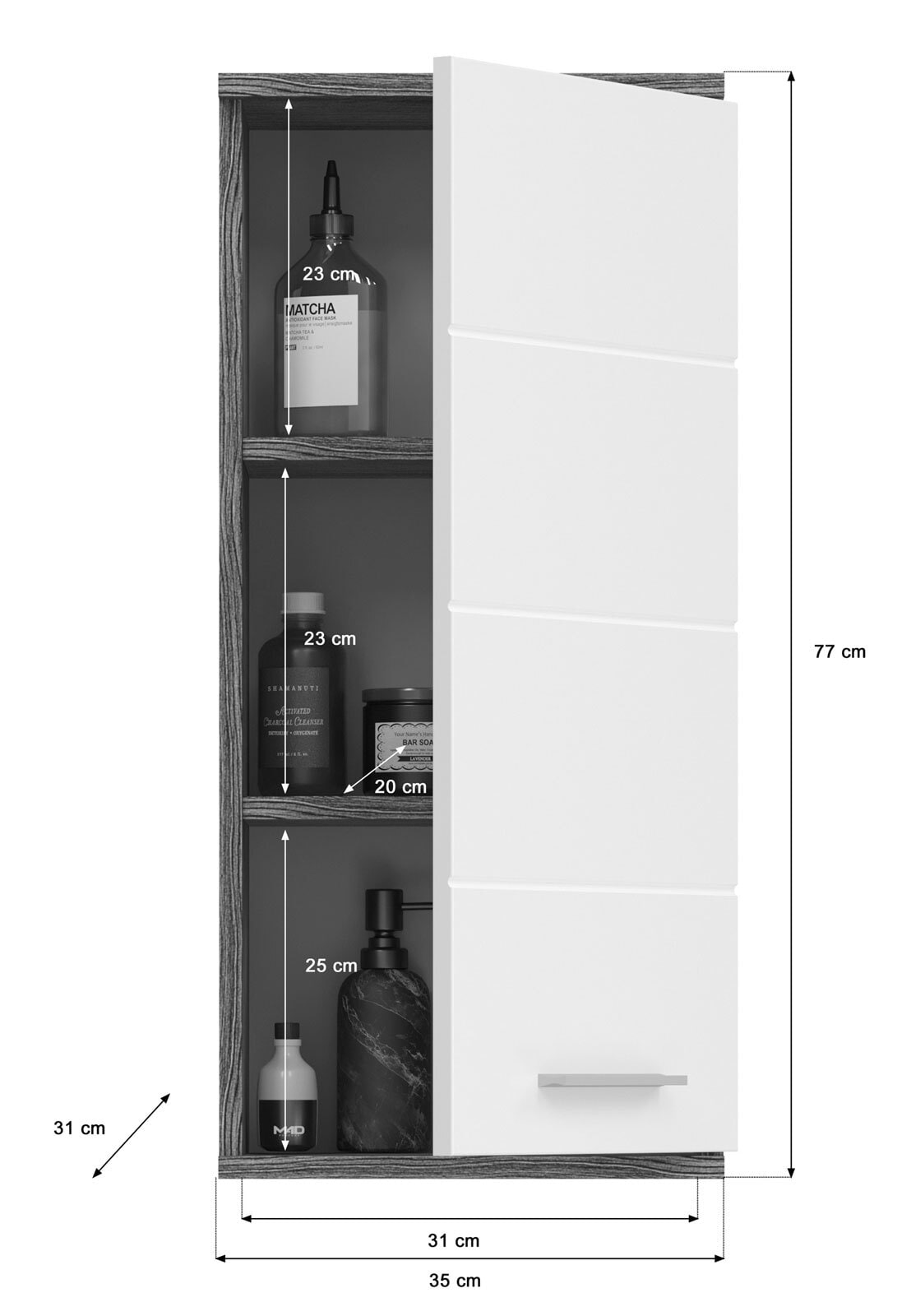 Hängeschrank Blake Rauchsilber / Weiß Hochglanz 35x77x25 cm