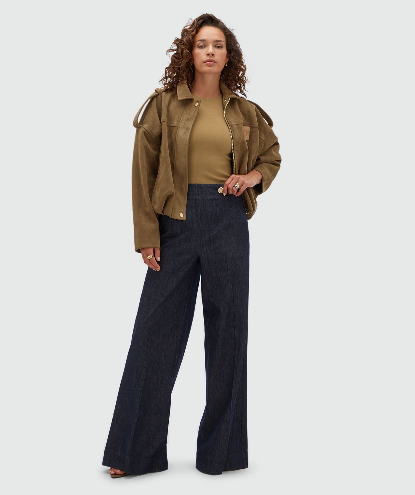 JV-VITO oversized jacket van suedine - dark khaki