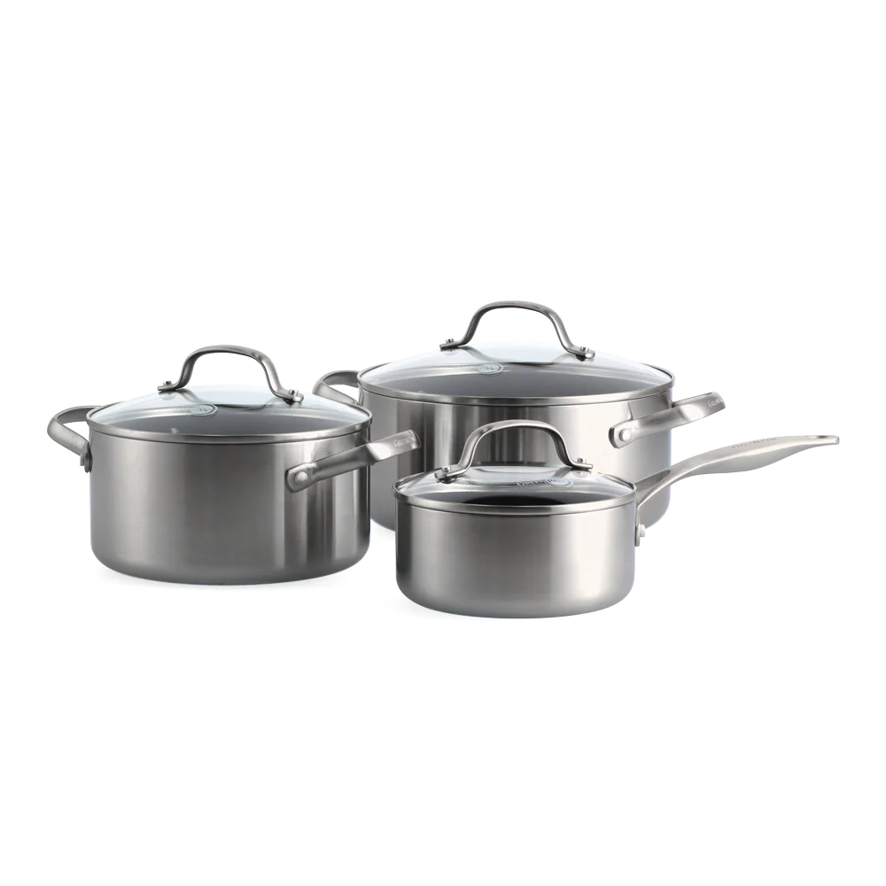 Série de 3 pièces Geneva : Casserole 16 cm + Faitout 20 et 24cm Greenp