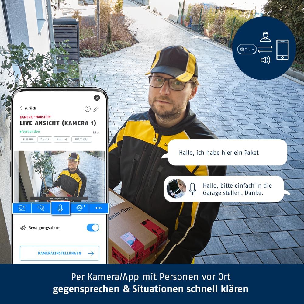 ABUS Akku-Kamera Pro mit Basisstation (PPIC91000) – Smarte kabellose Überwachungskamera mit Weißlicht-LED