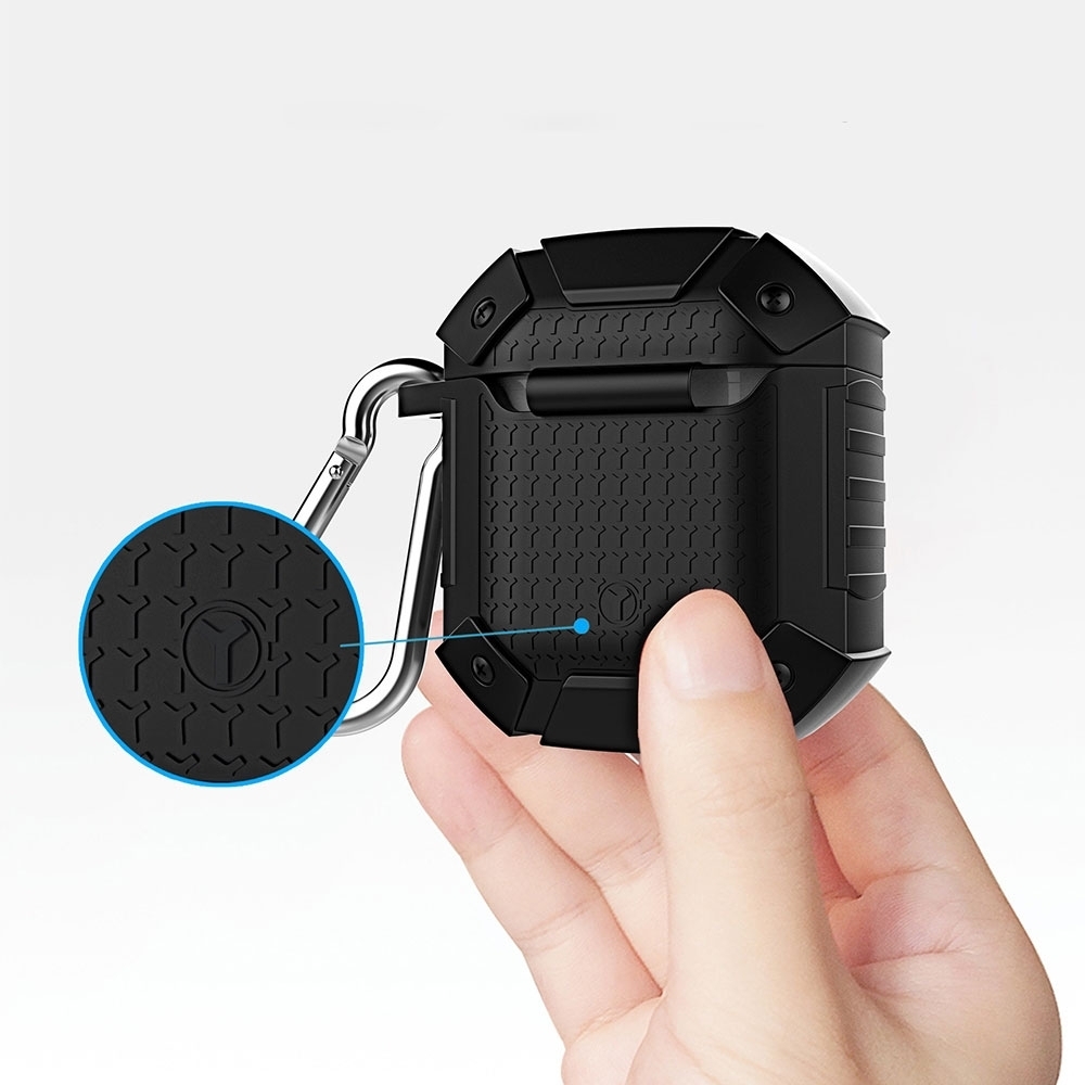 AirPods (1. & 2. Generation) Robuste Gummi Schutzhülle mit Karabinerhaken - Schwarz