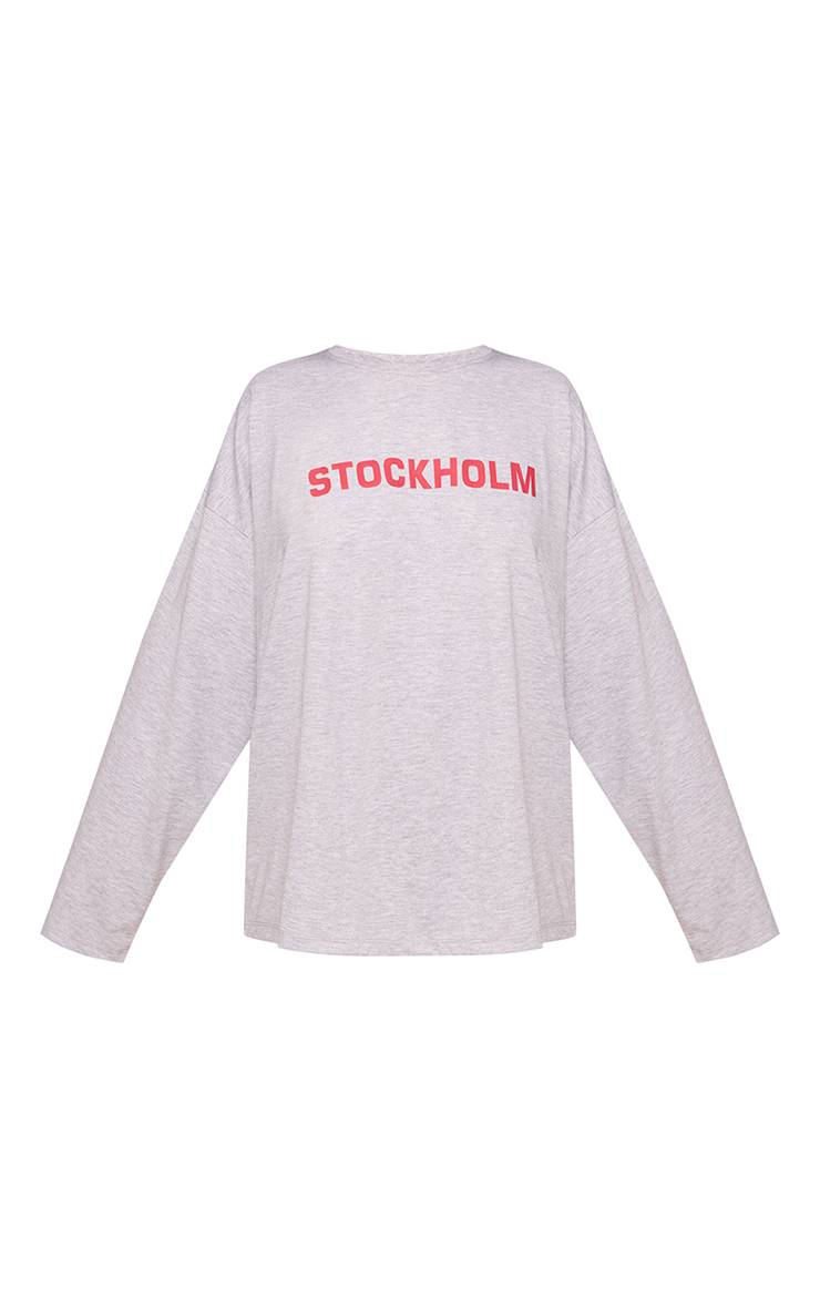 Gris Cendré T-shirts Graphiques Oversize À Manches Longues Petite