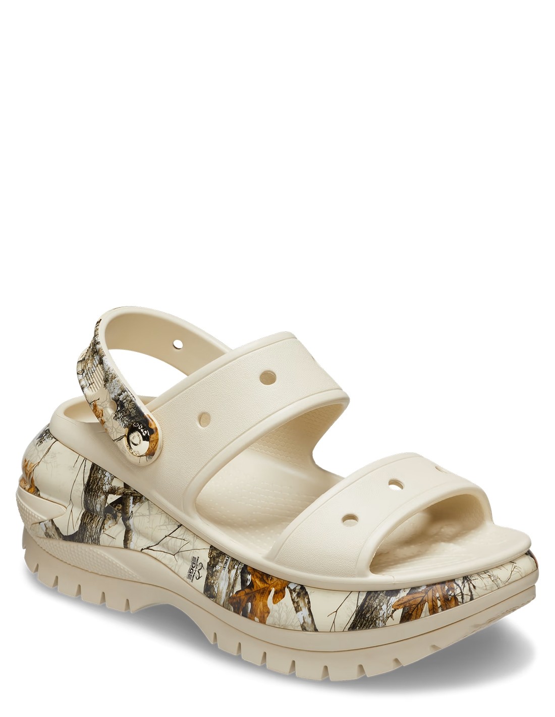 crocs sandales compensées femme classic mega crush realtree sandal beige imprimé nature