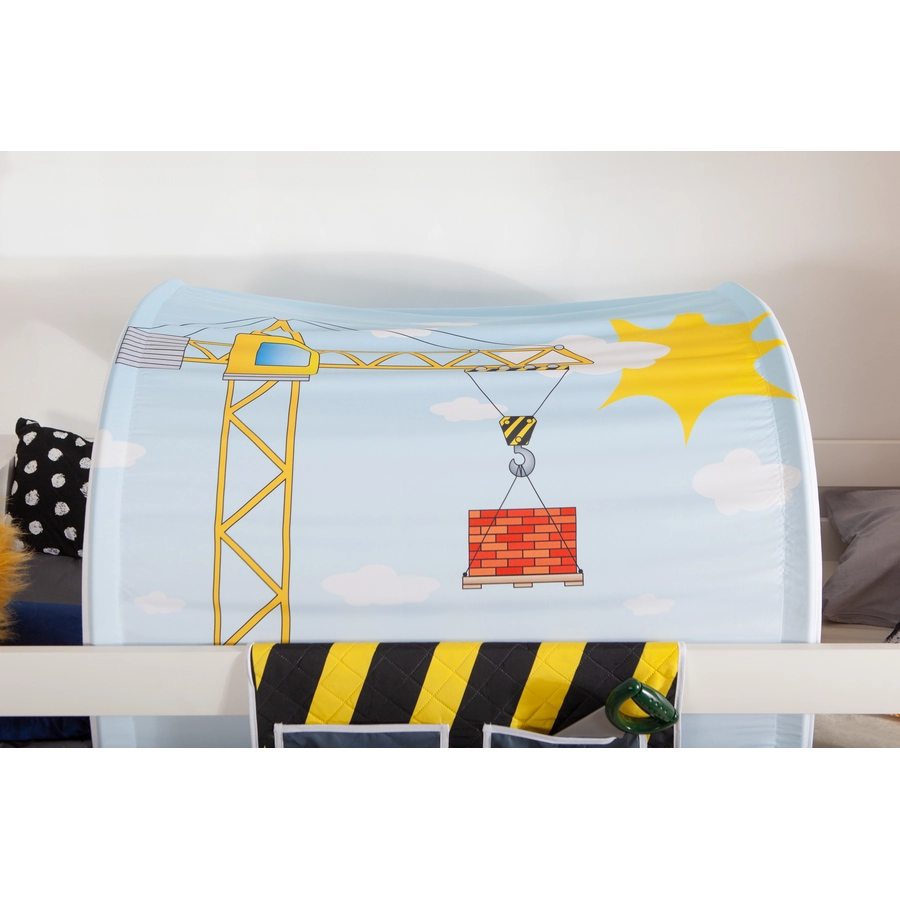 TICAA Hochbett Oskars Baustelle inkl. Zubehör Kiefer weiß Weiß