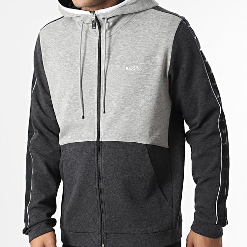 Sweat Zippé Capuche A Bandes 50477042 Gris Chiné Gris Anthracite Chiné