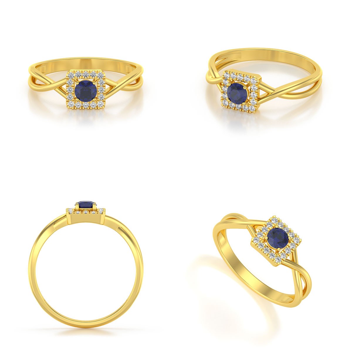 Bague ADEN Or 585 Jaune Saphir et diamants 2.154grs