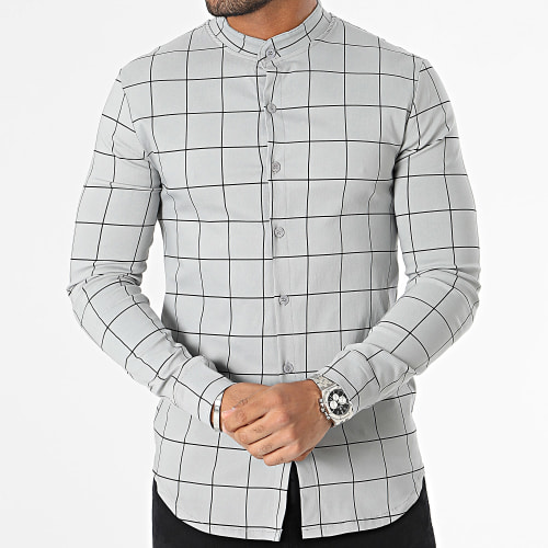 Chemise Manches Longues A Carreaux Gris