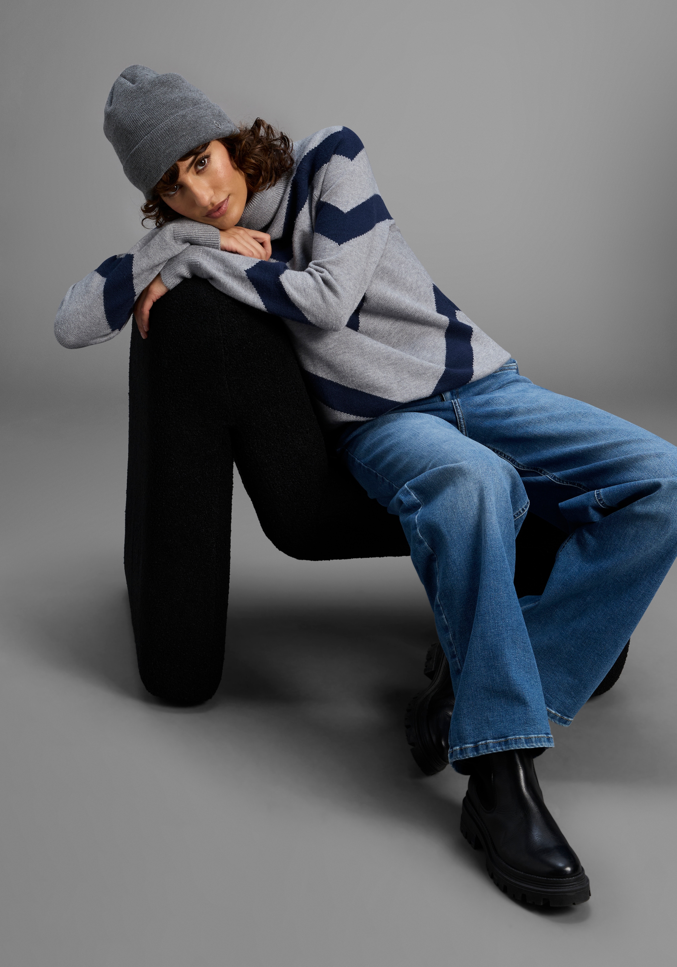 Laura Scott Rollkragenpullover , kuscheliger Winterstrick mit lässigem Streifenmuster - NEUE KOLLEKTION