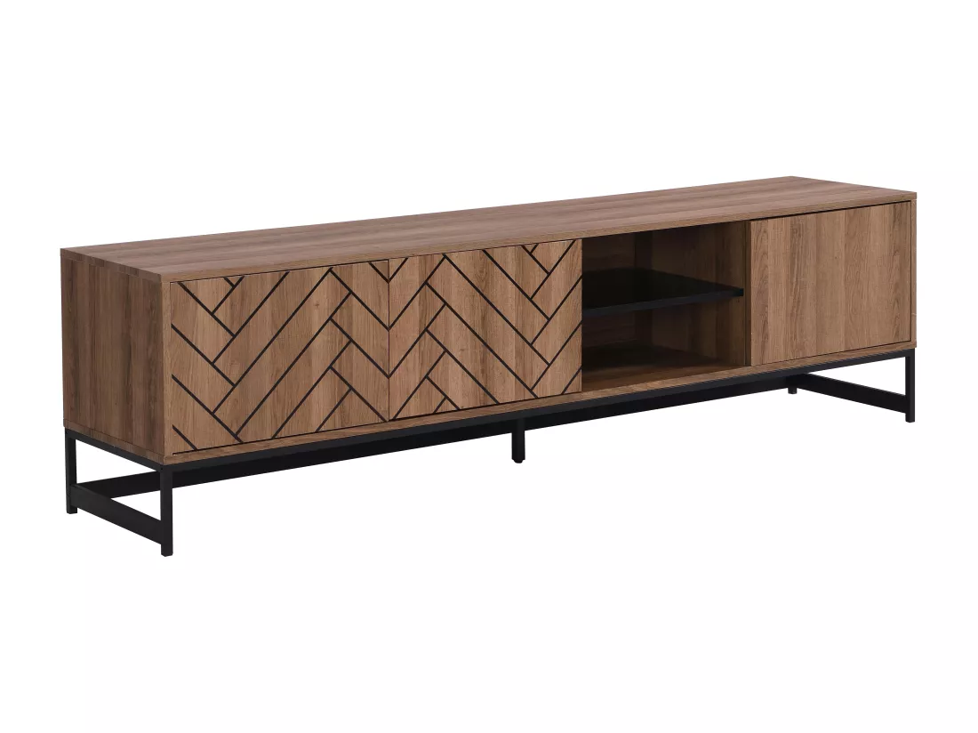 Meuble TV avec 3 portes et 2 niches - MDF - Naturel et noir - CARATANA