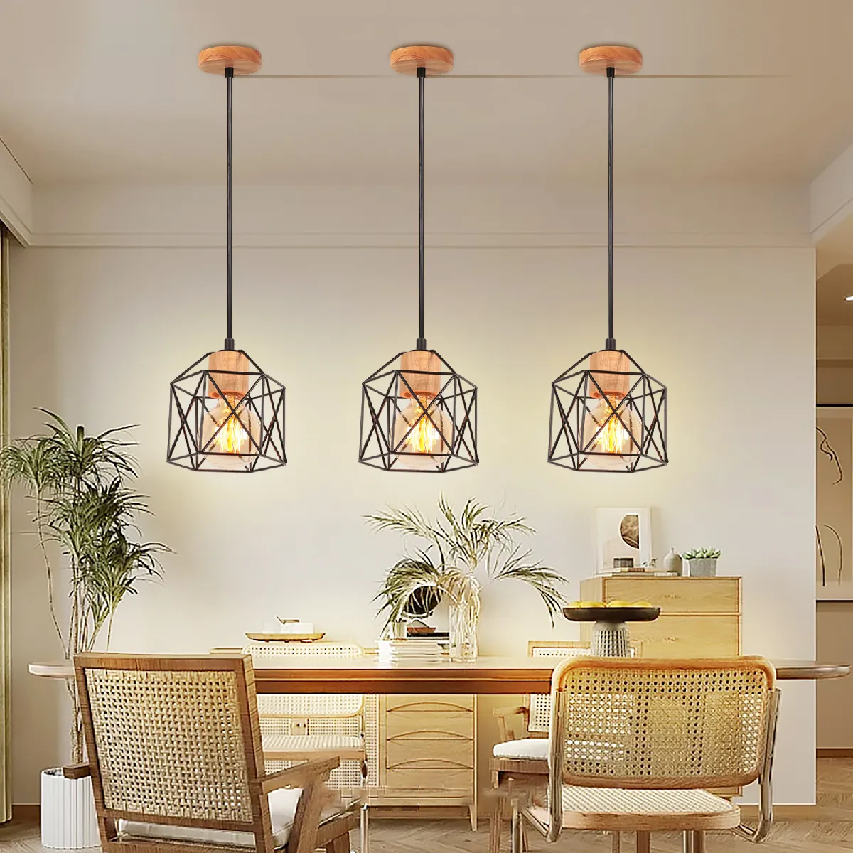 Stoex 2X Suspension Luminaire Rétro Plafonnier Cage En Métal Suspension Intérieure Moderne Pour Chambre Bar Salon Cuisine, Noir, E27