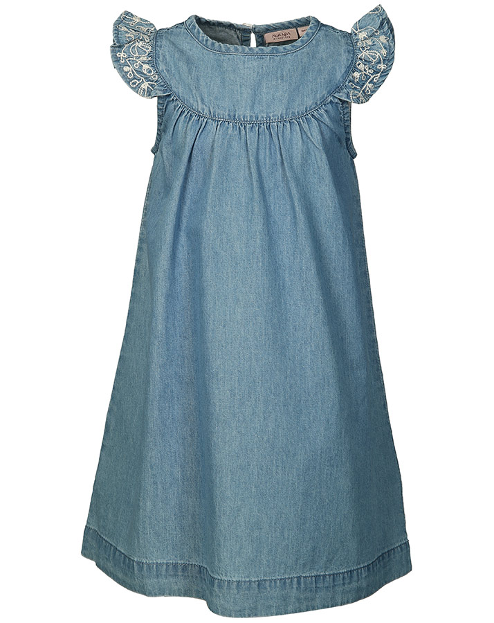 Kurzarm-Kleid CHAMBRAY mit Flügelärmel in light blue denim