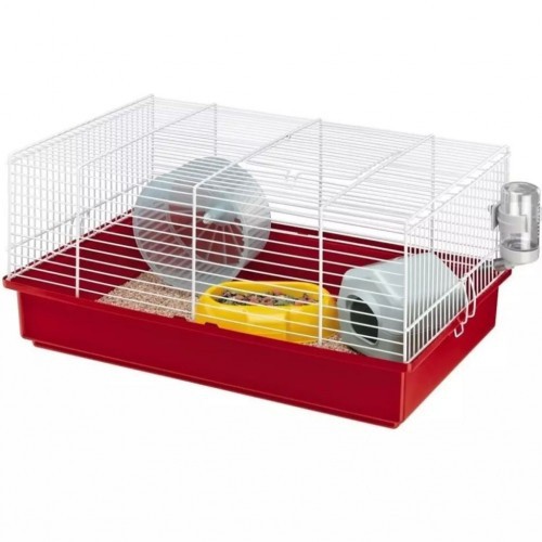 Gaiola de hamster branca e vermelha