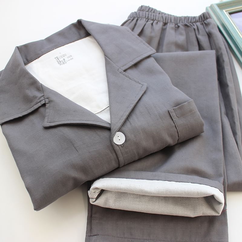 Dogini - Bijpassende pyjamaset voor koppels: effen top met lange mouwen + broek
