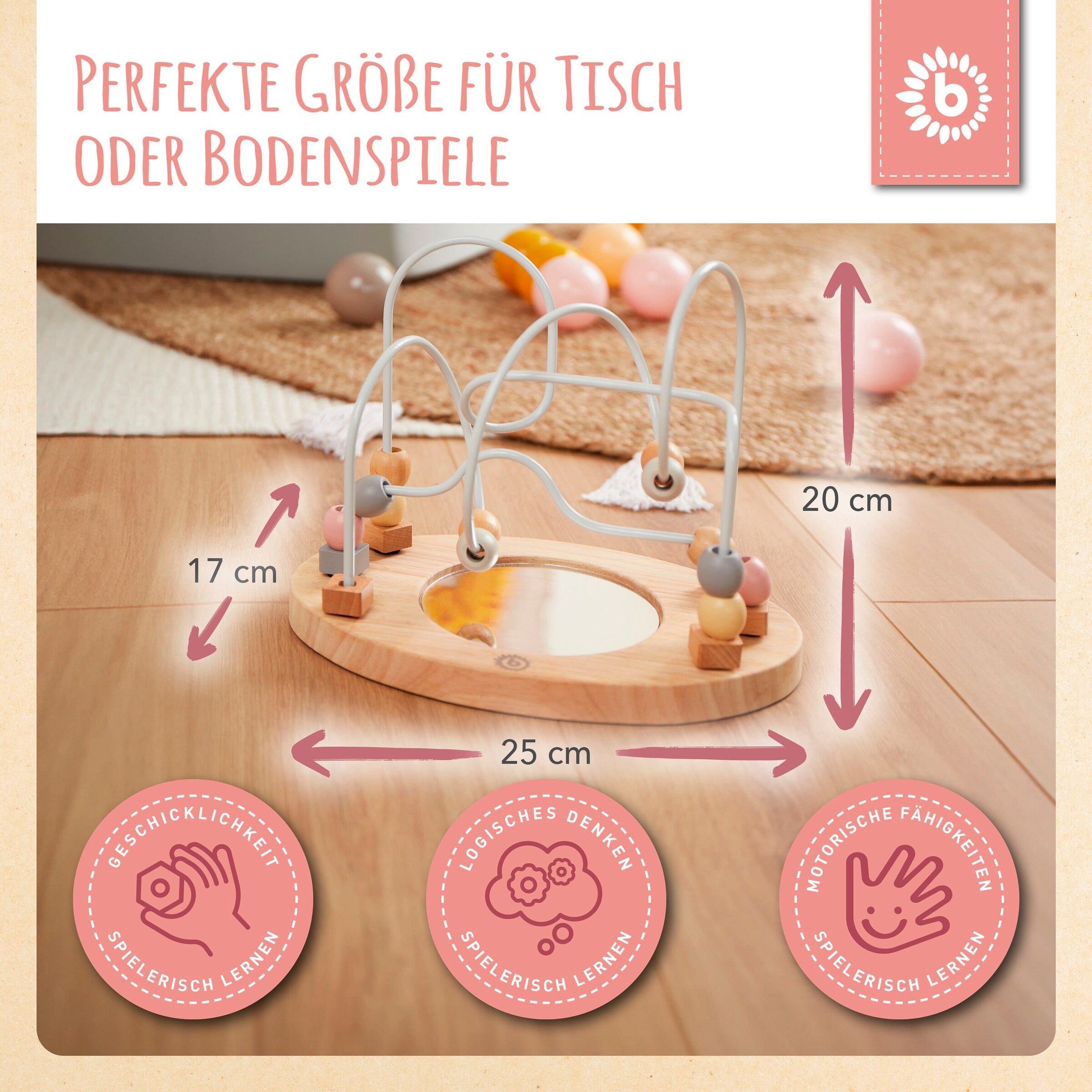 Bieco Motorikschleife mit Spiegel - ab 12 Monate Rosa