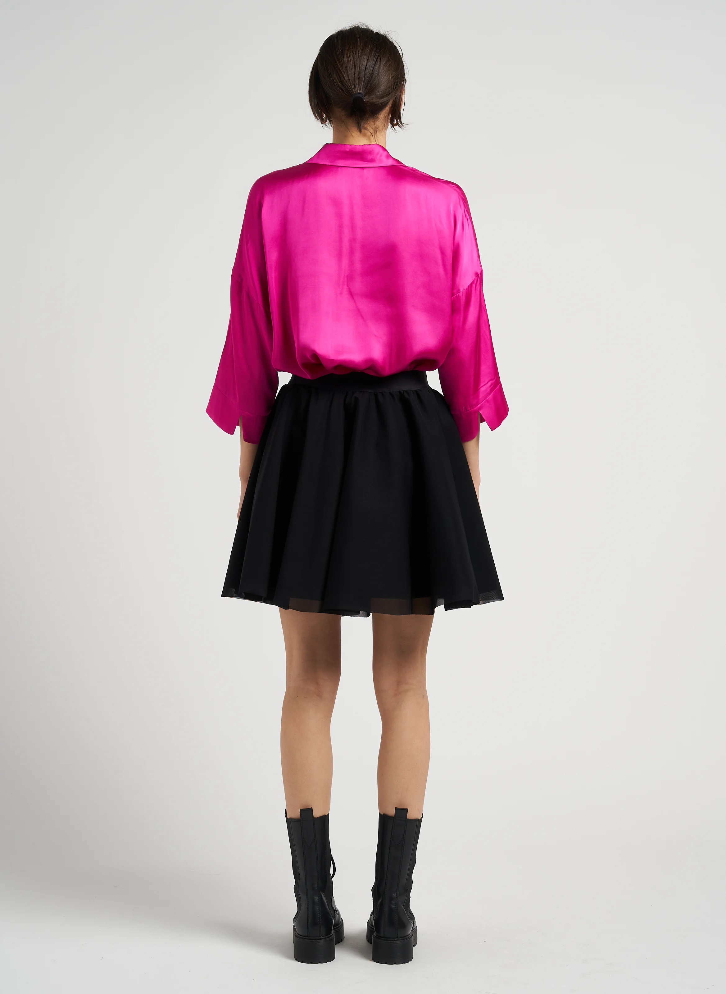 BEMBO - Chemise ample col classique en satin fluide| Rose