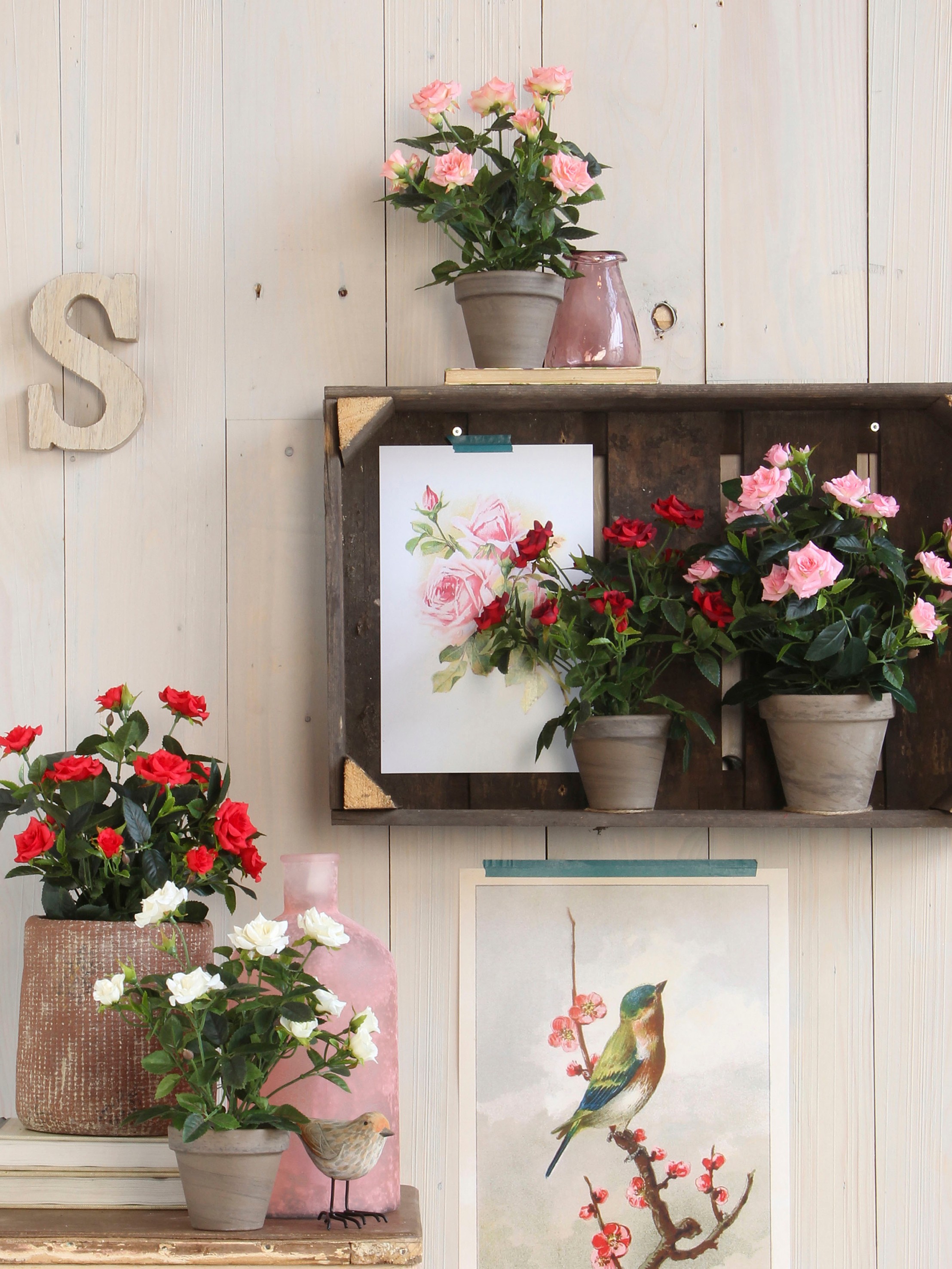 Mica decorations - rosier artificielle blanches en pot h33