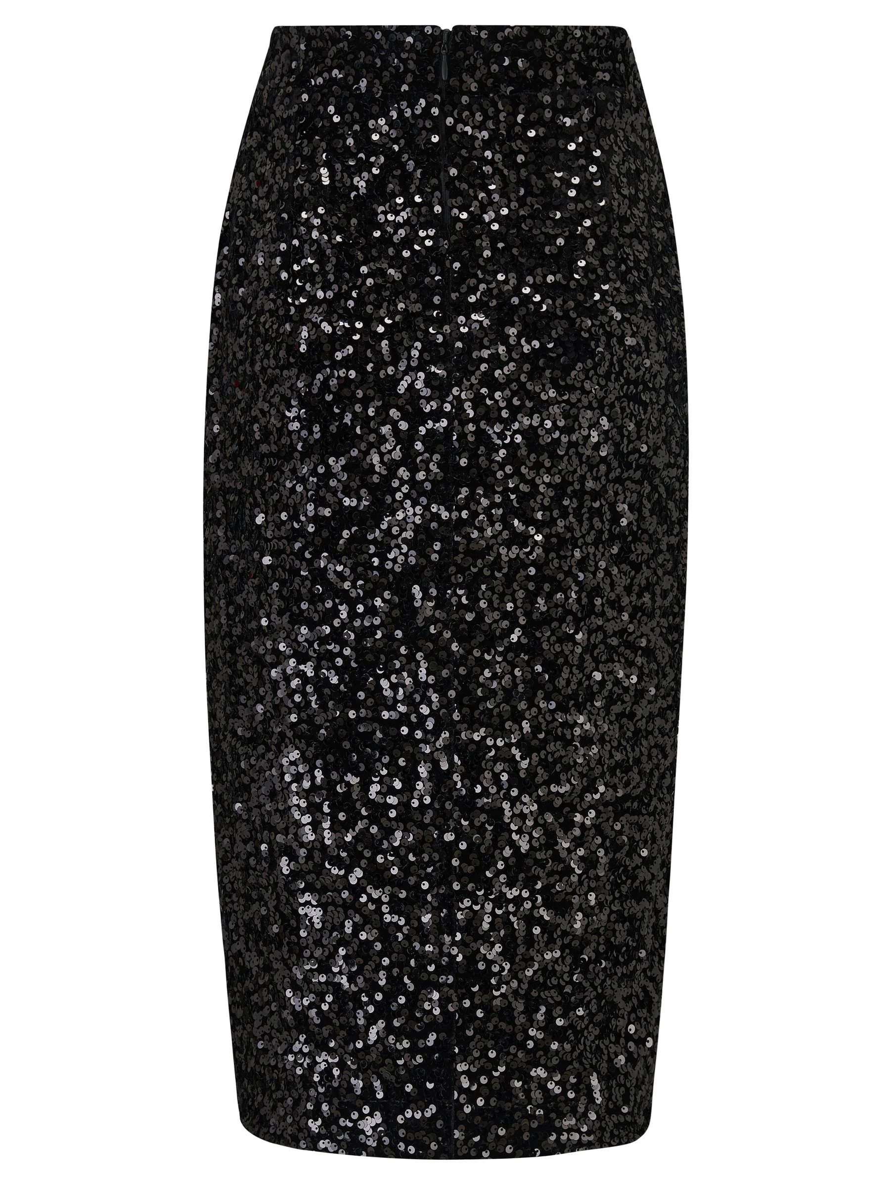 Zwart - Pour Moi Selena midirok van fluweel en lovertjes