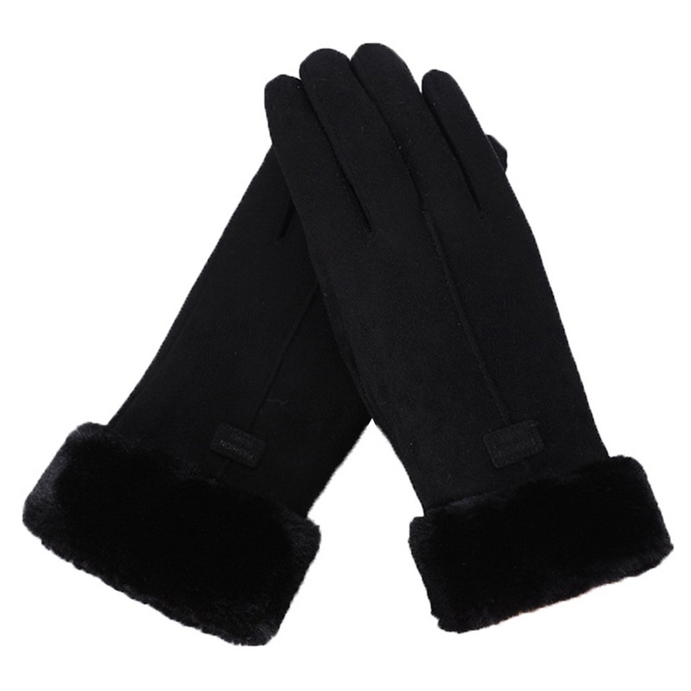 (1 Paar) Kapazitive Touchscreen Handschuhe Gefütterte Damen Handschuhe im Wildleder Look (One Size) - Schwarz