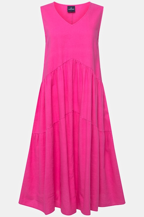 Leinenmix-Kleid, uni, V-Ausschnitt, ärmellos