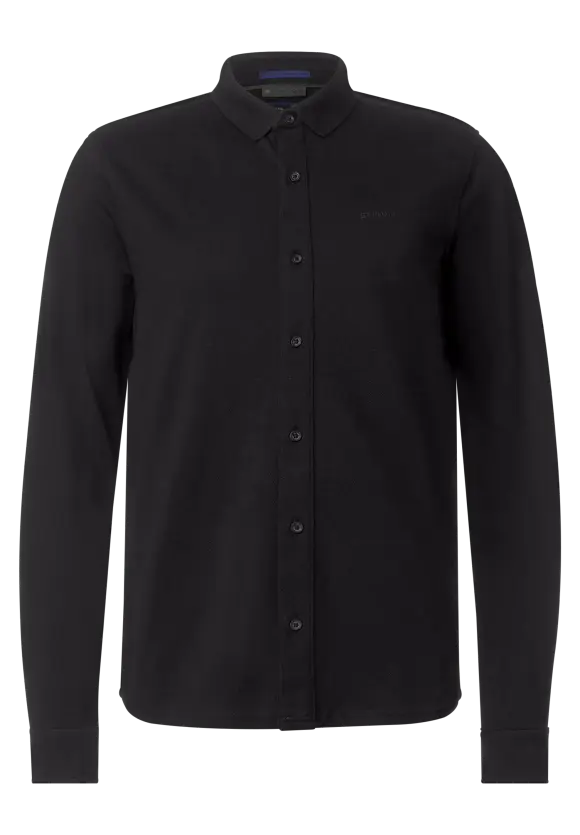 Piquée Langarmshirt - Black