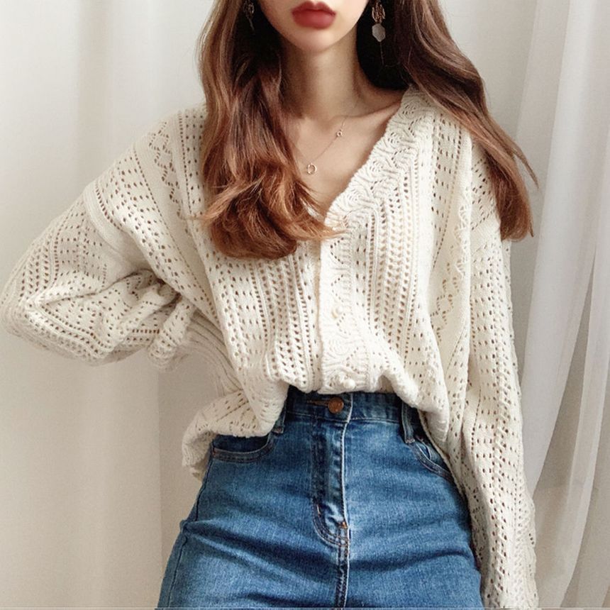 Beaustreet - Pointelle gebreide cardigan