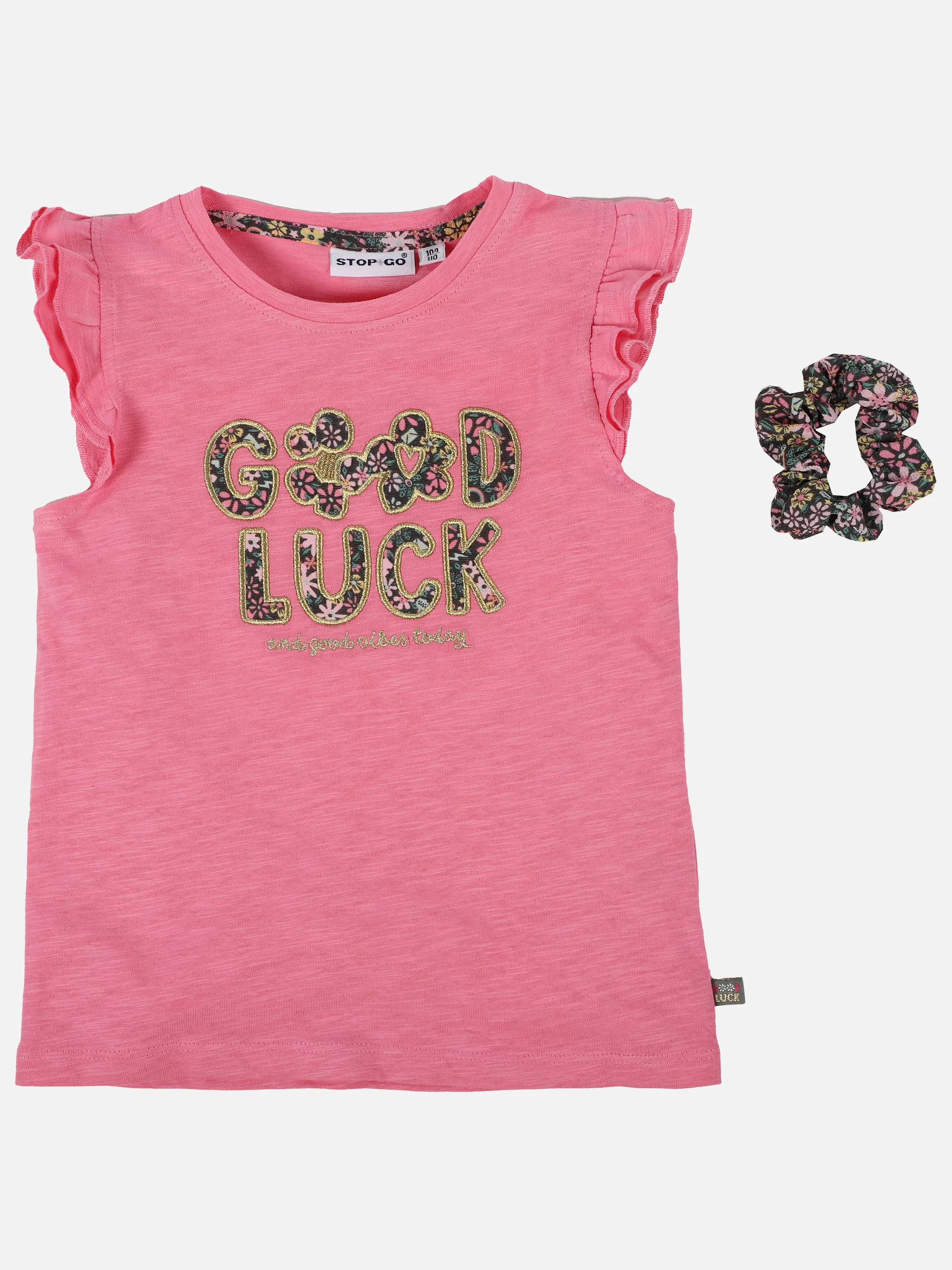 Mädchen Shirt mit Stickerei Applikation und Zopfgummi