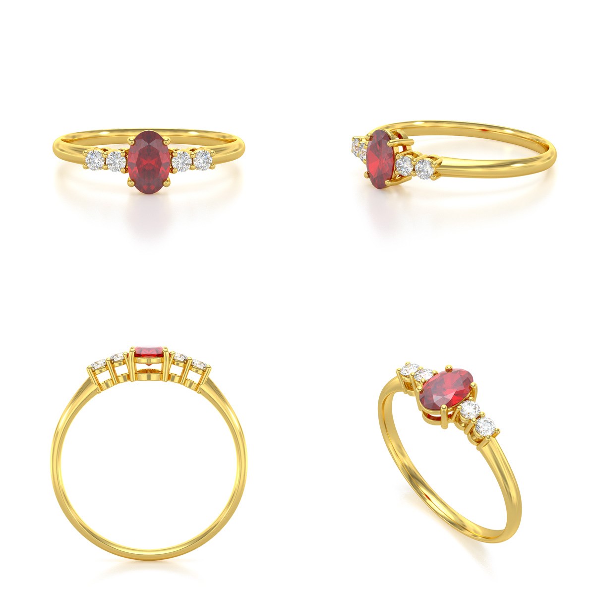 Bague ADEN Or 585 Jaune Rubis et diamants 1.6grs