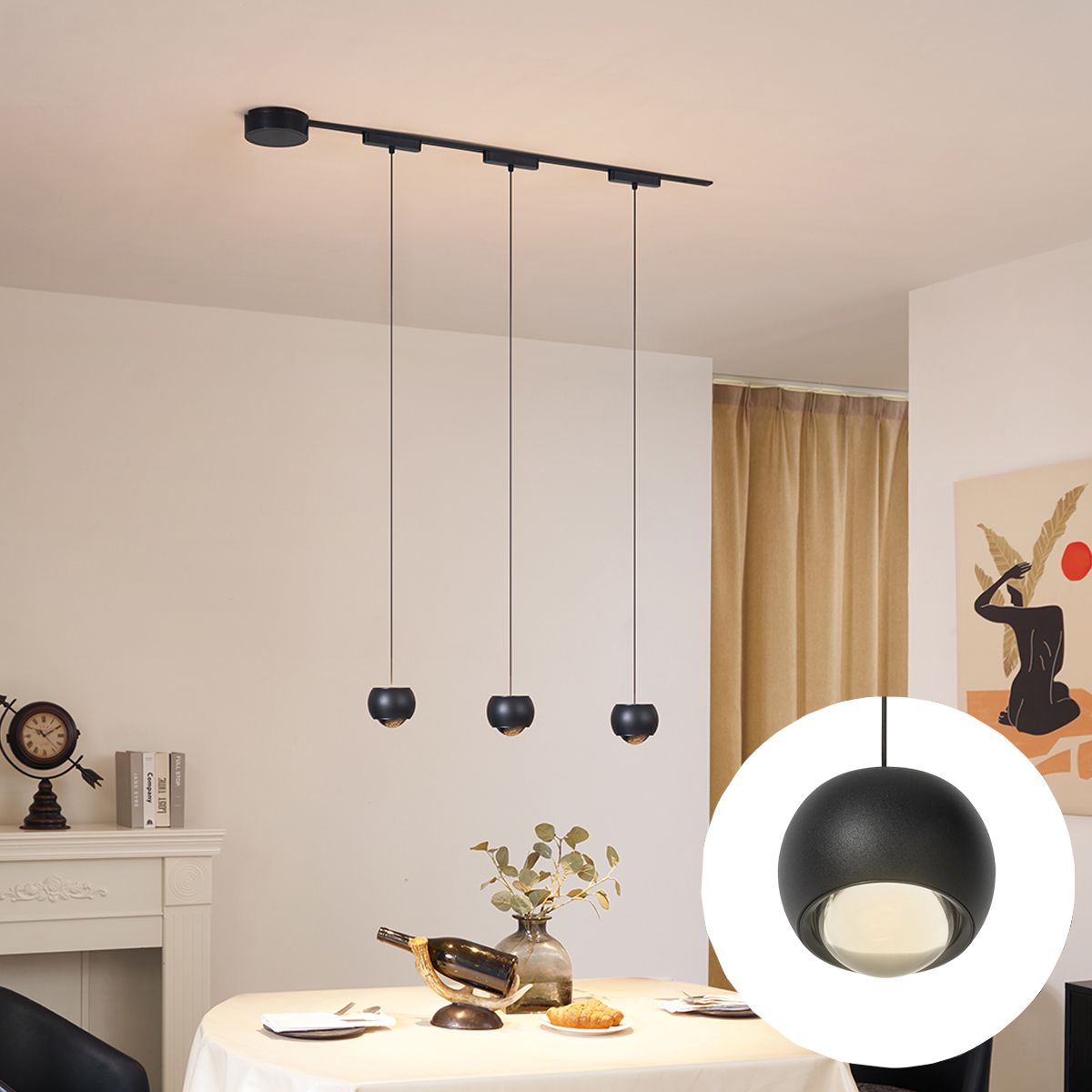 Modern railsysteem met 3 hanglampen zwart 1-fase - Magnetic Lance