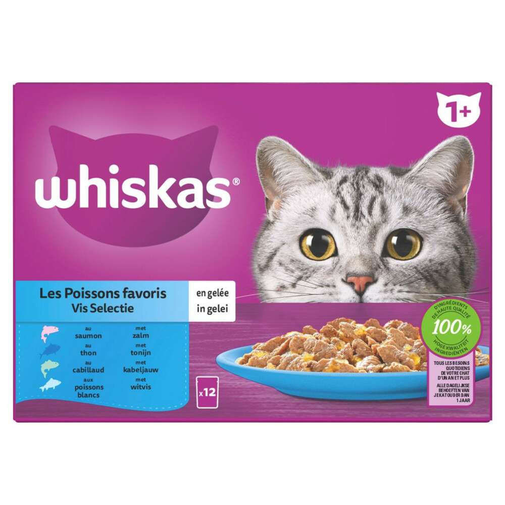 Whiskas 1+ Vis Selectie in Gelei Maaltijdzakjes Multipack24 x 85 gr