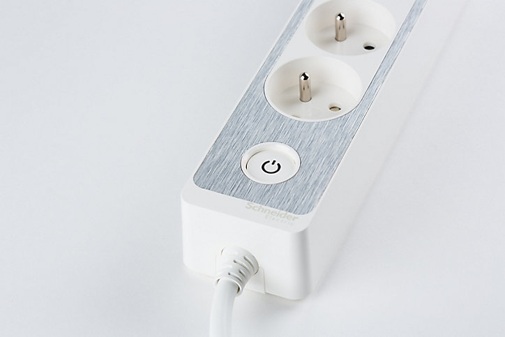 Multiprise 3 prises + 2 usb Schneider Electric Odace blanc finition aluminium brossé 1.5 m
