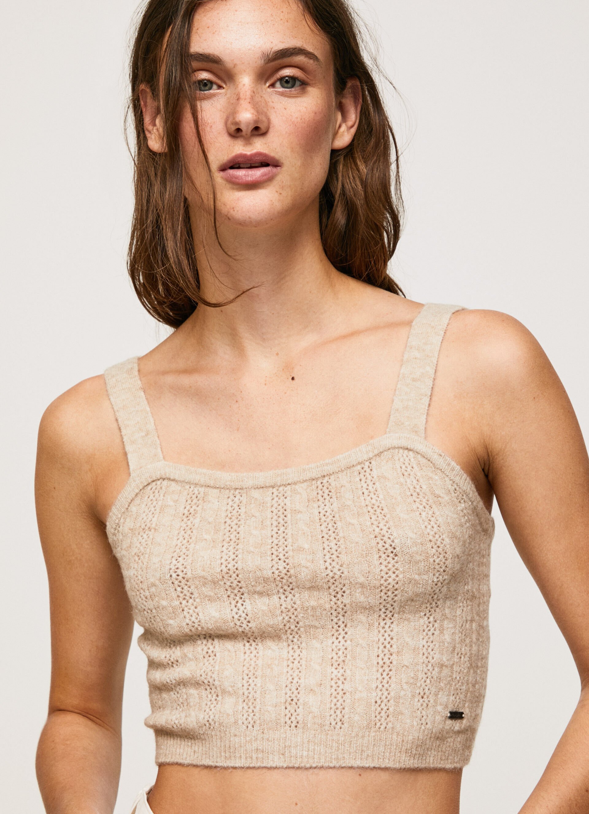 BLUSA DE ALÇAS TRICÔ - BEGE