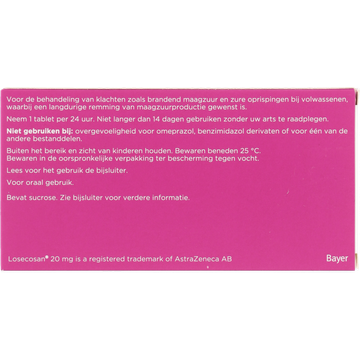 Losecosan tabletten bij brandend maagzuur 20mg  MSR,  14 stuks