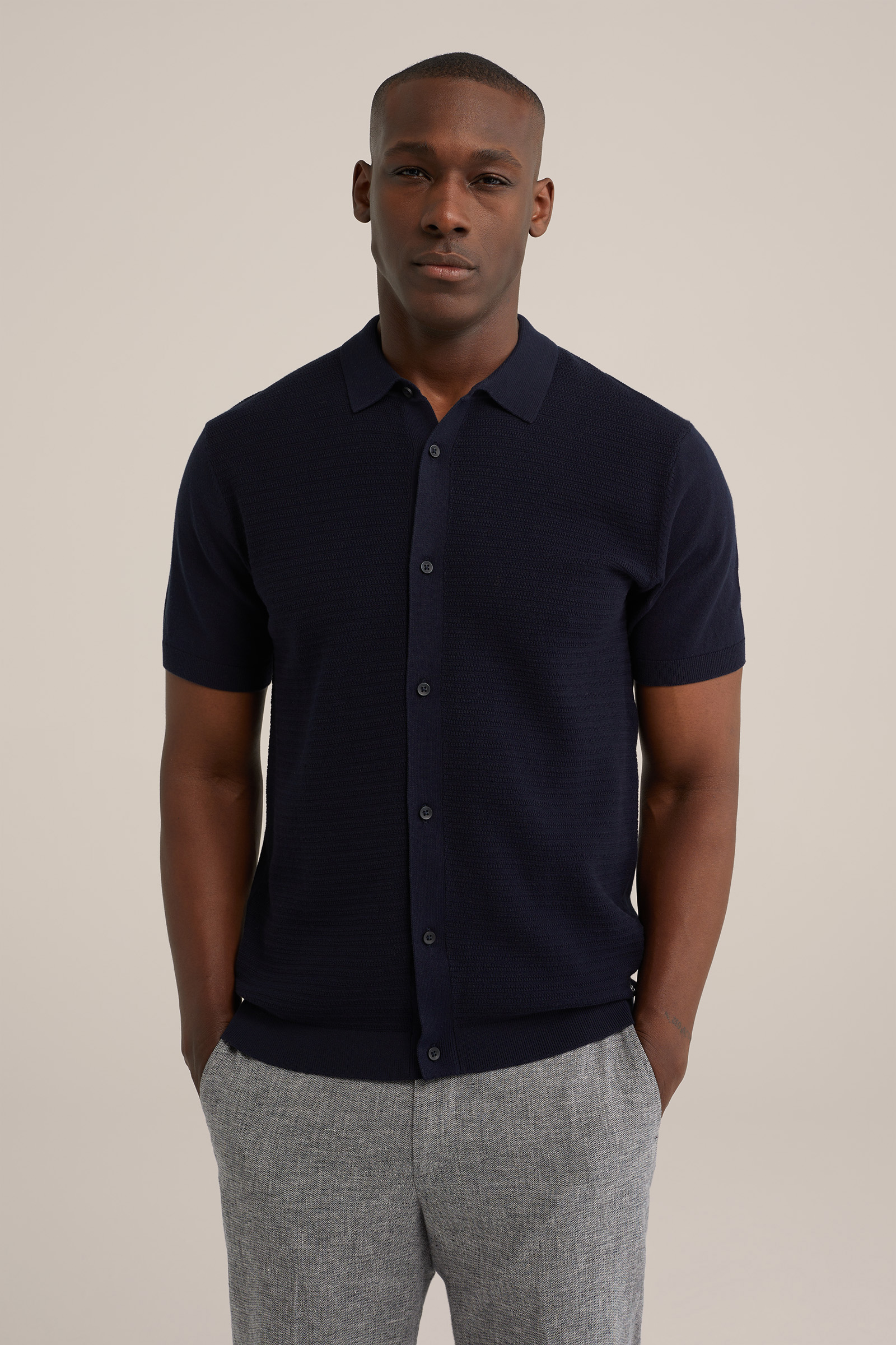 polo met structuur WE Fashion Donkerblauw