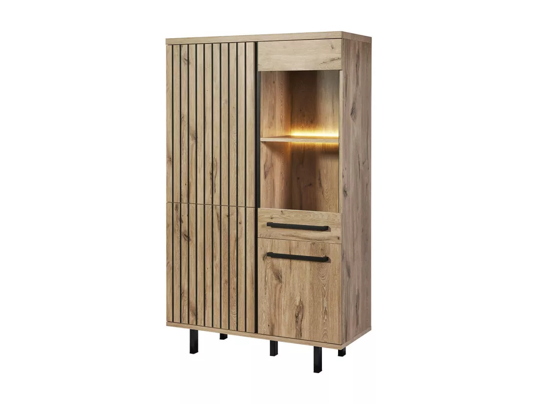 ROMY - Argentier 4 Portes 1 Tiroir Aspect Bois Finition Canyon Oak Effet Tasseaux