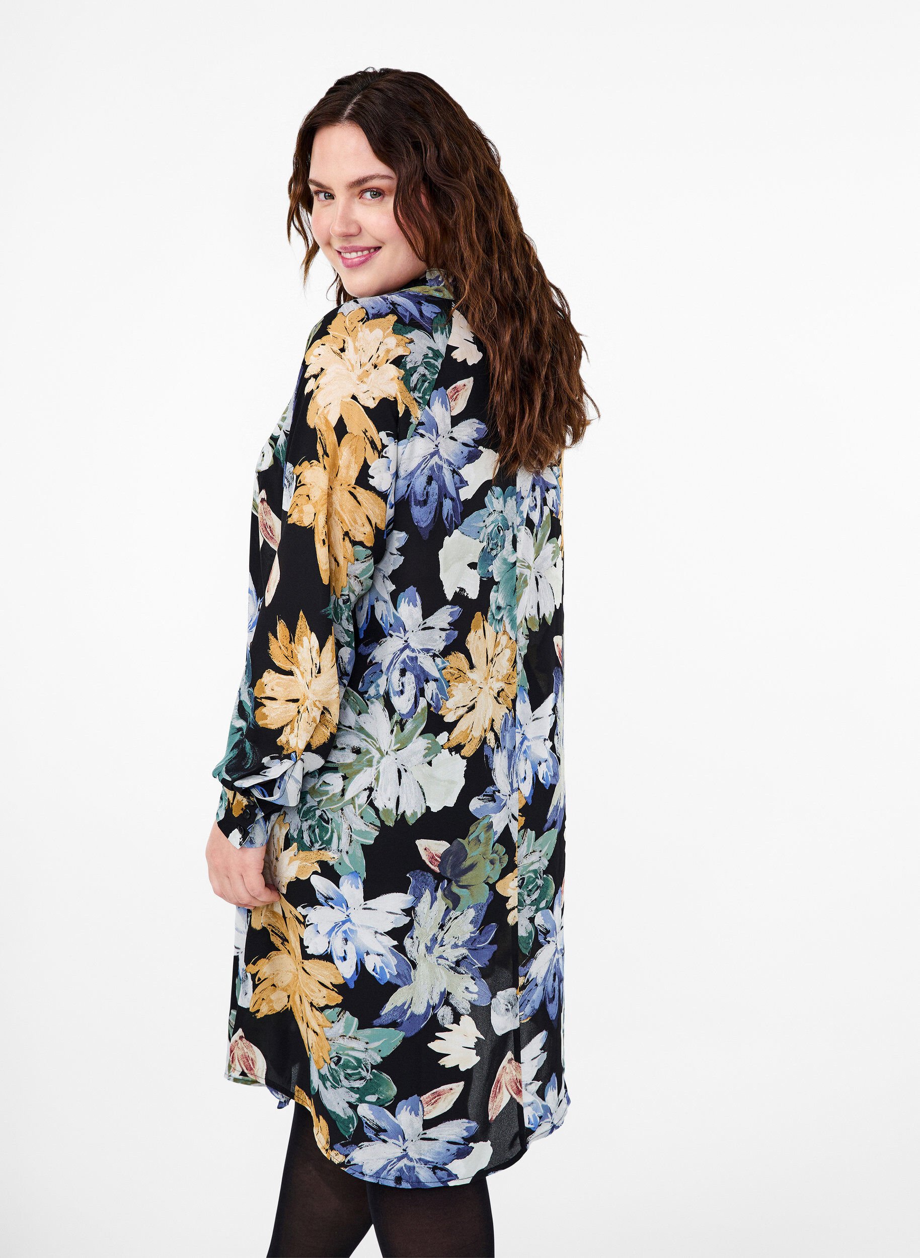 Langærmet kjole med blomsterprint
