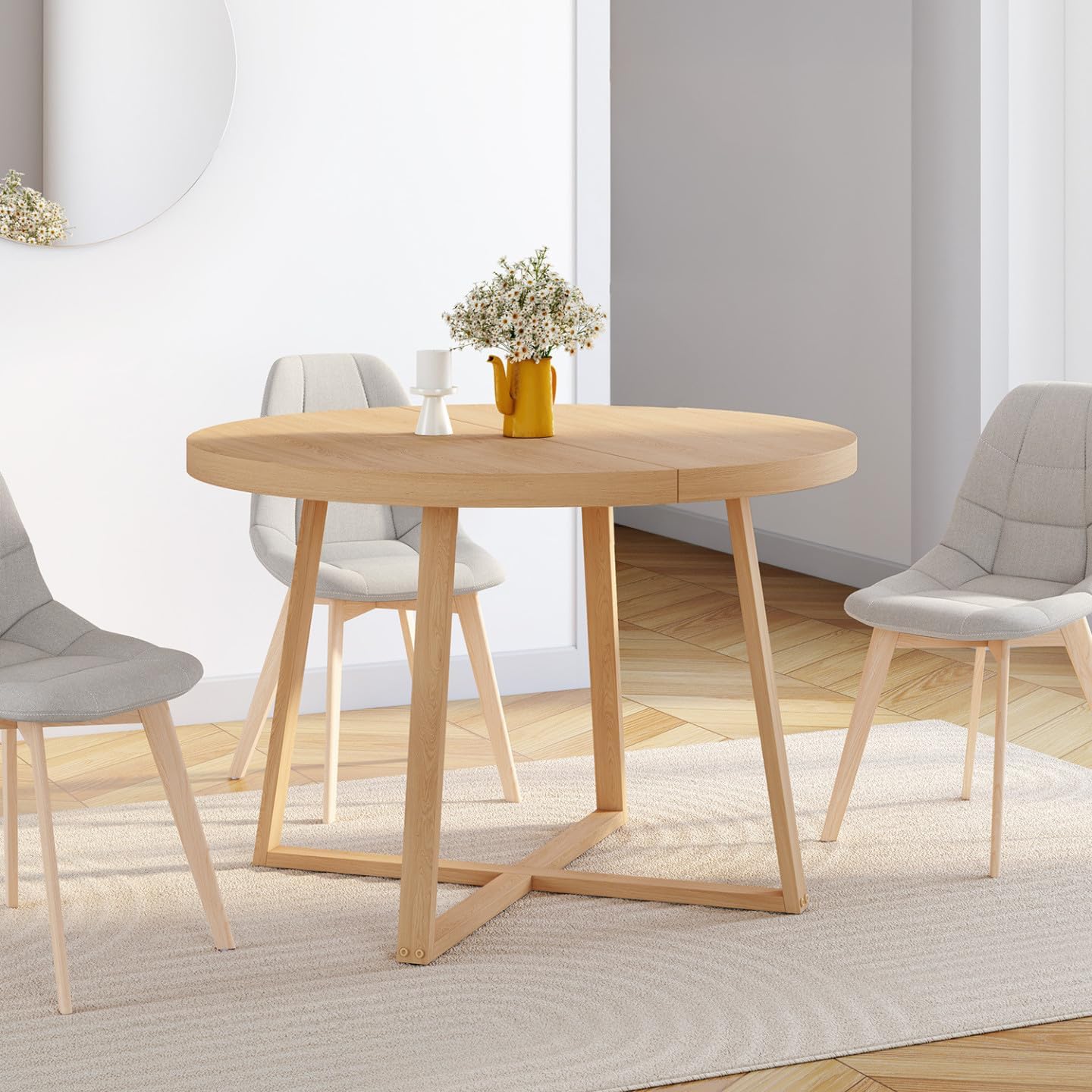 IDMarket - Ausziehbarer runder Esstisch Selma 4-8 Personen Holz Bucheffekt 110-150 cm
