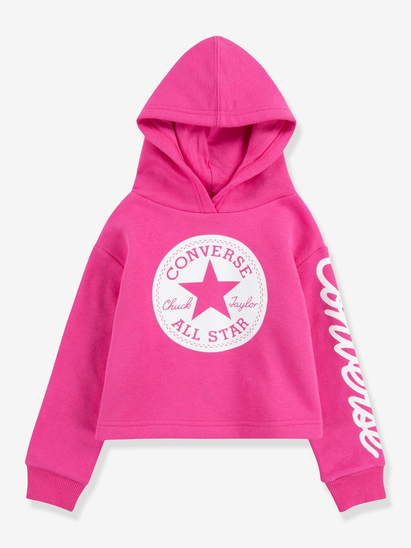 Moletom cropped rosa com patch Converse Chuck
