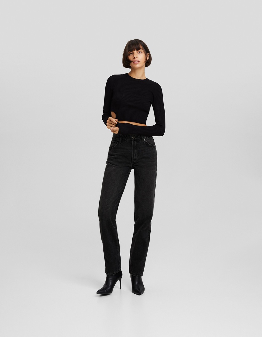 calça jeans de corte reto