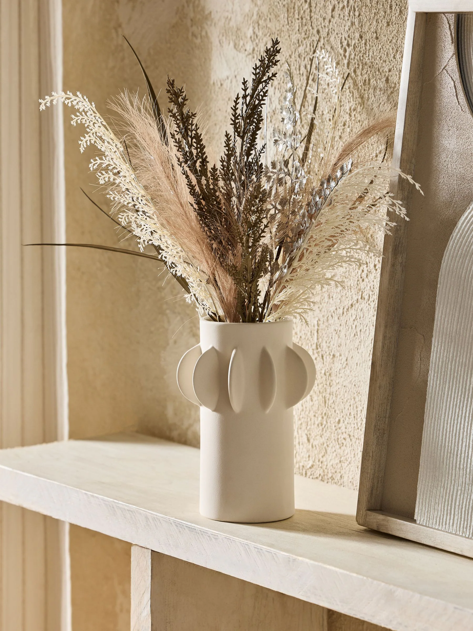 Artificial Dried Floral Arrangement in Scandi Ceramic Vase