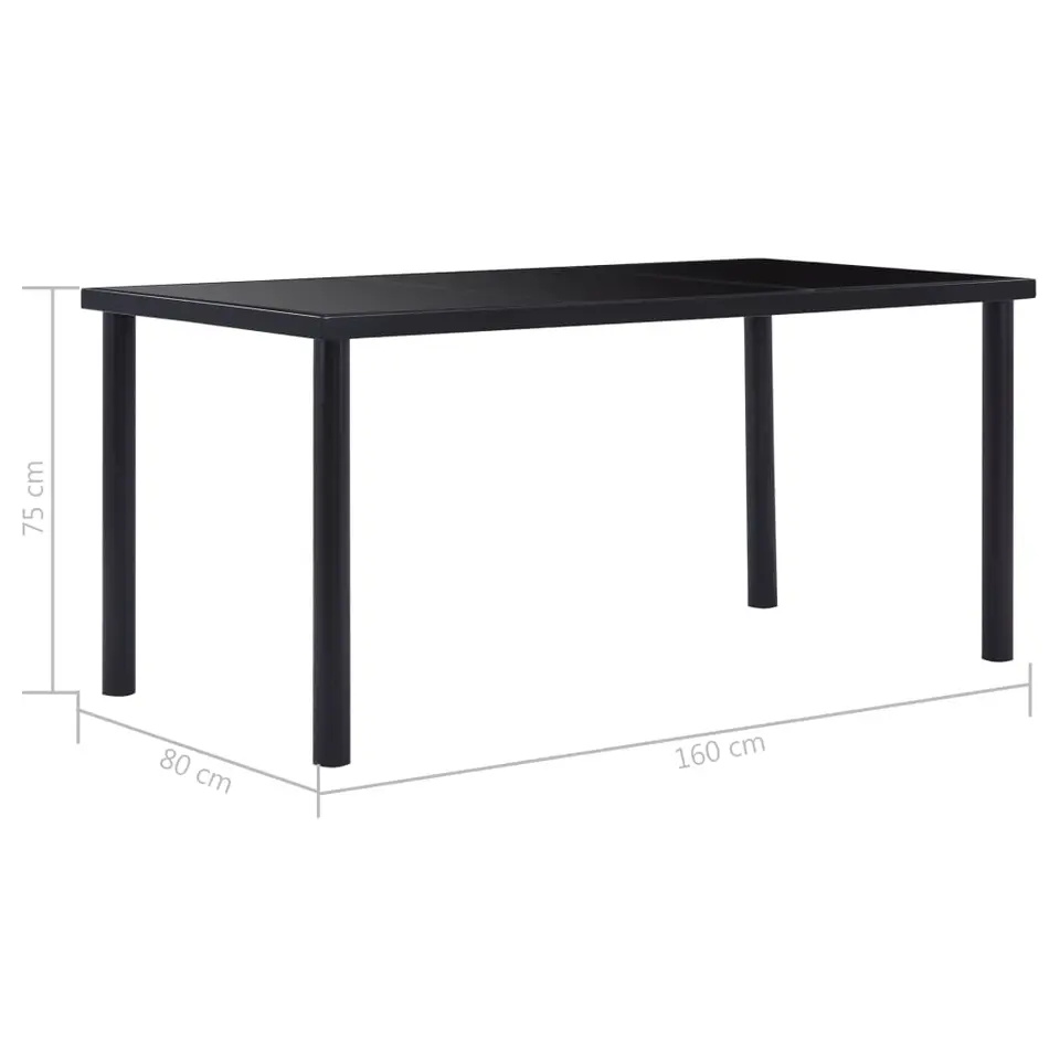 vidaXL - Eettafel - Zwart - Glas - 160 x 80 x 75 cm