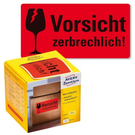 Avery Zweckform 7211 Warnetiketten 100 x 50 mm, 1 Rolle/200 Etiketten, neonrot
