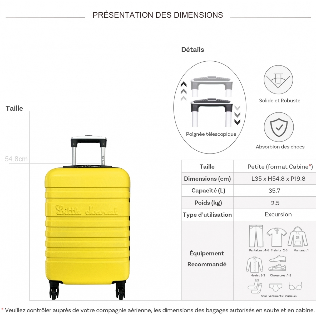 Little Marcel Valise cabine passe-partout rigide Little Marcel ABS 54.8 cm