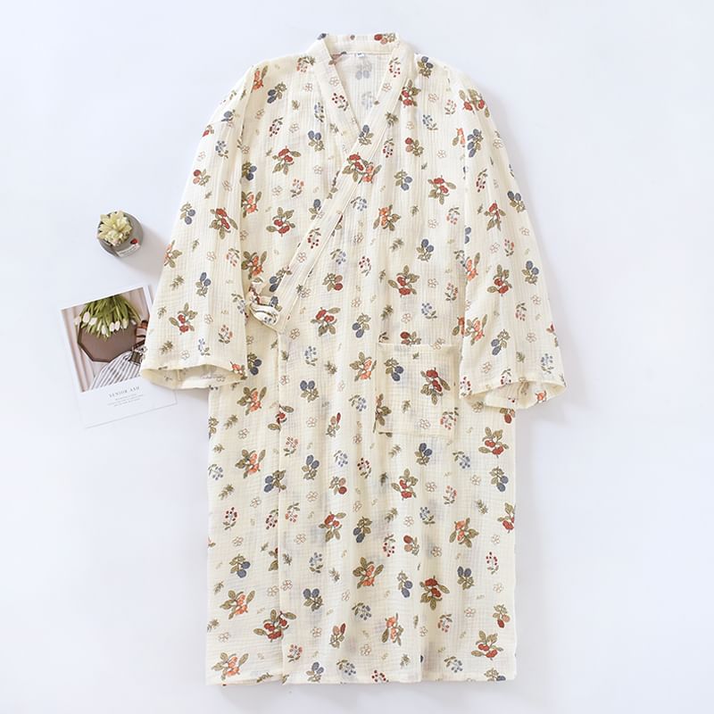Dogini - Pyjamajas met bloemenprint en strik aan de voorkant