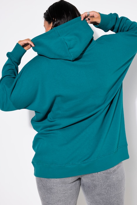 Hoodie, oversized, Glitzer-Statement, Kapuze