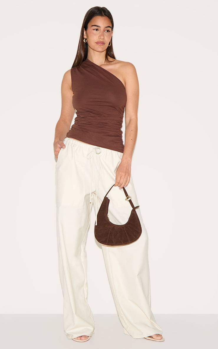 Chocolat Top Long Sans Manches Froncé Asymétrique