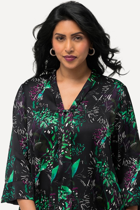 Long-Tunika, Satin, V-Ausschnitt, Schluppe, 3/4-Arm