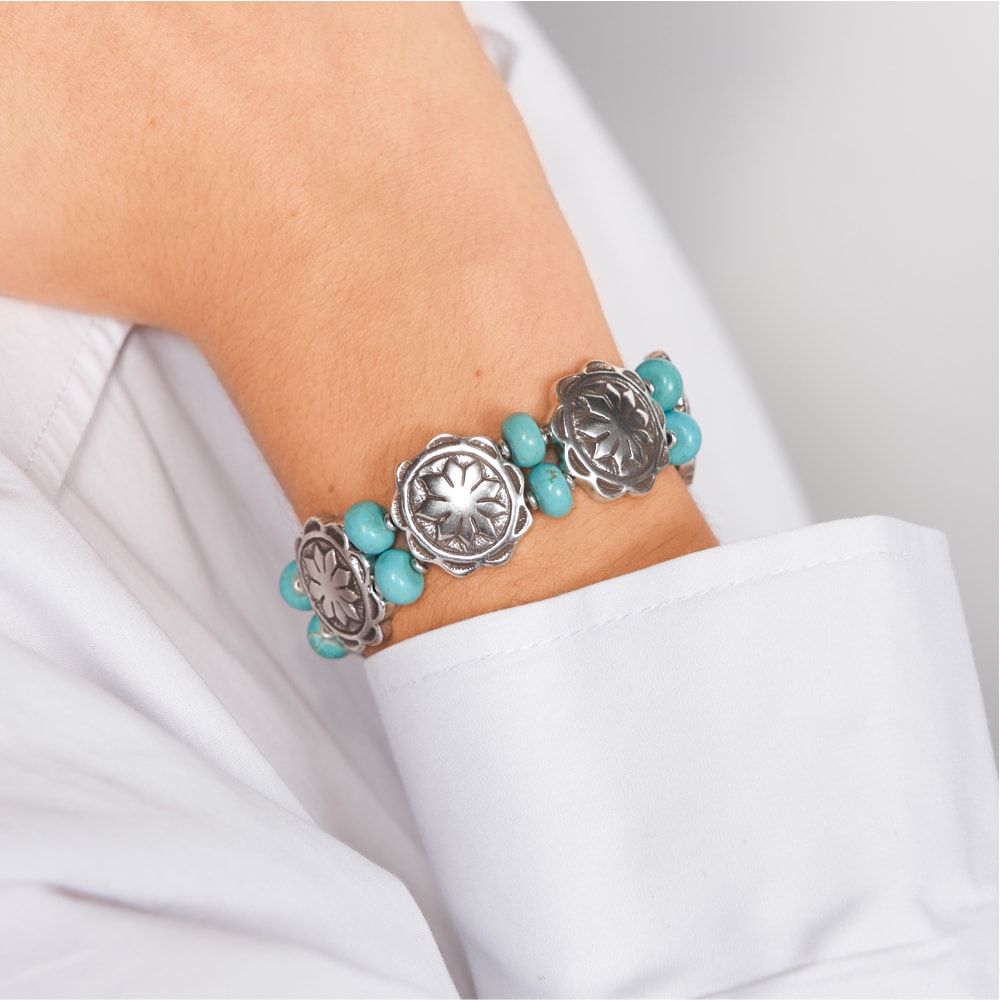 Bracelet ethnique - Métal argenté & howlite