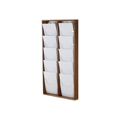 Promocome - Présentoir de journaux mural - 2 x 5 compartiments A4 - bois foncé