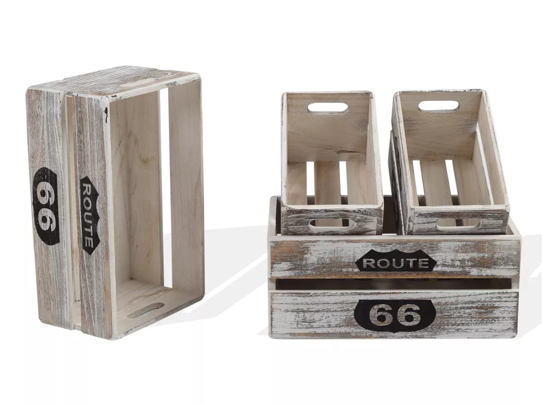 Jeu De 4 Caisses Boites Bois Gris Clair Shabby 20x40x30